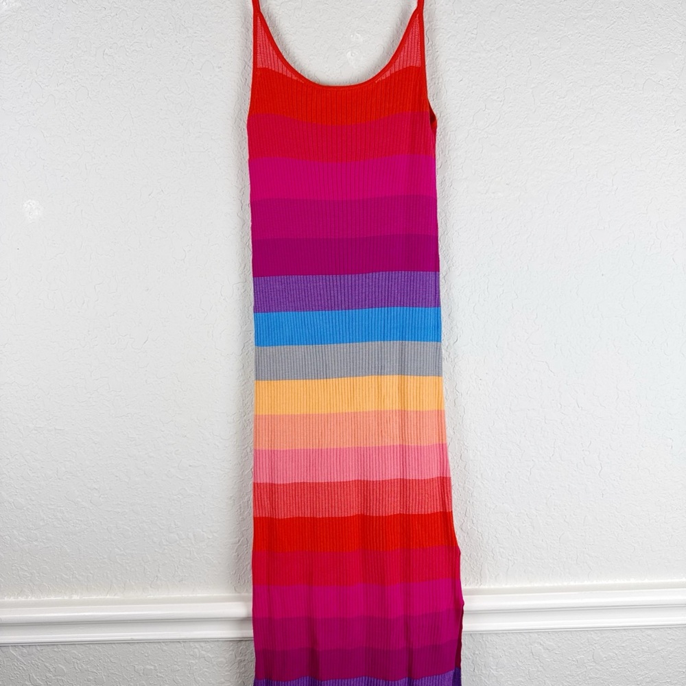 Banana Republic Summer Vibrant Multi Color Knit Spaghetti Strap Maxi Dress Small